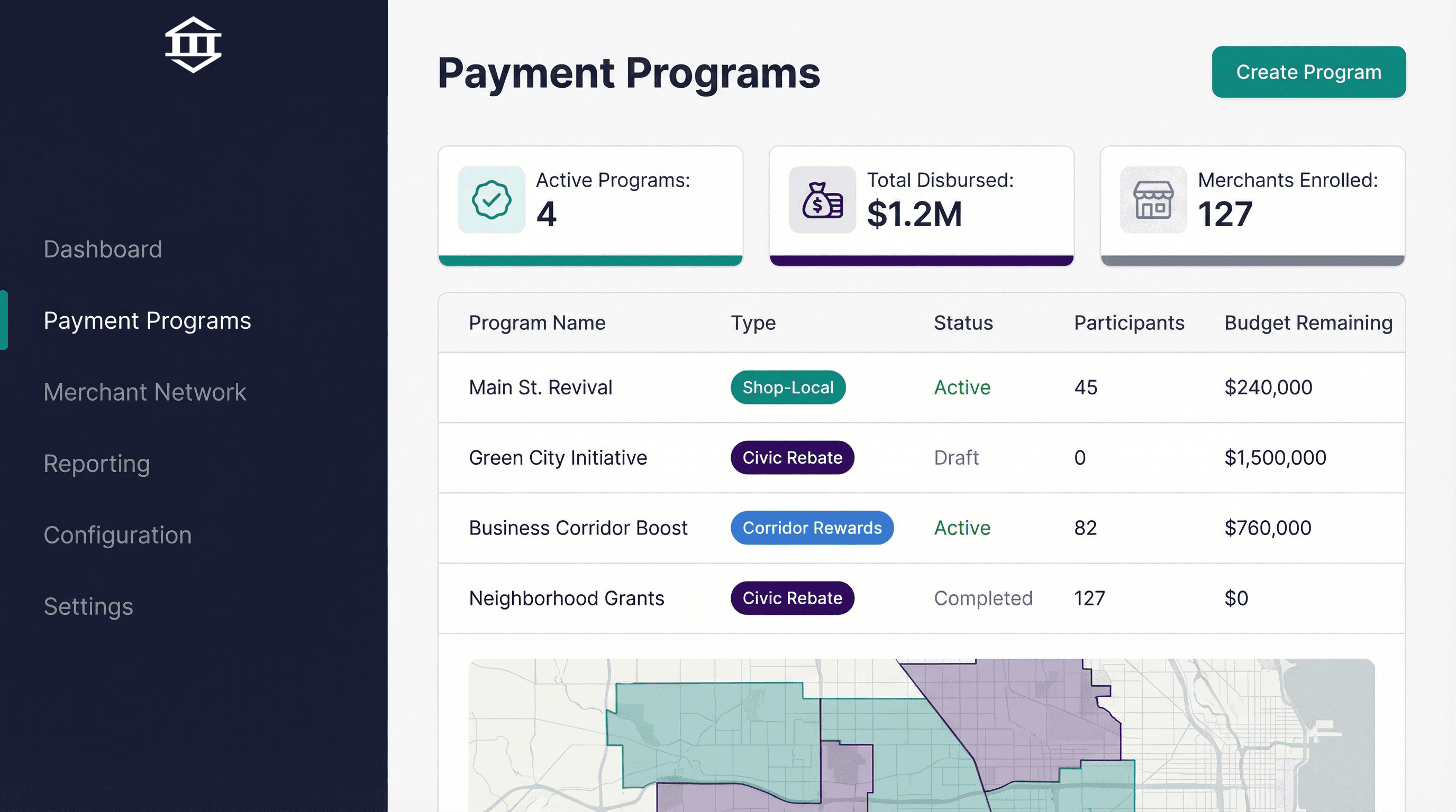 Representative Stabletown local commerce program dashboard